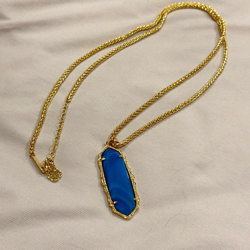 Kendra Scott Rare Agate Teal Frances Necklace In Gold. HTF EUC Retired.